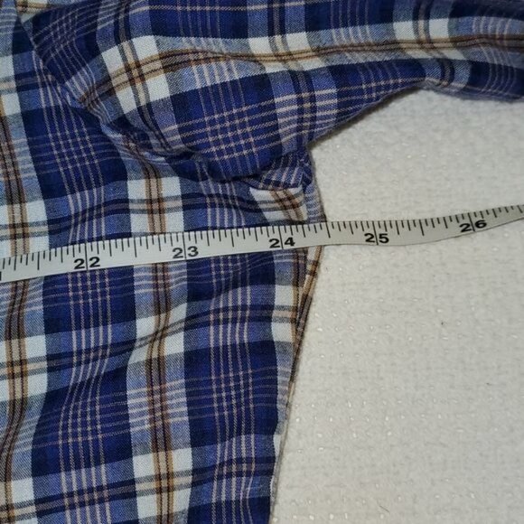 Wrangler Western Wear Sz. L Blue Plaid Pearl Snap SS Casual Button Down Shirt - Picture 11 of 14